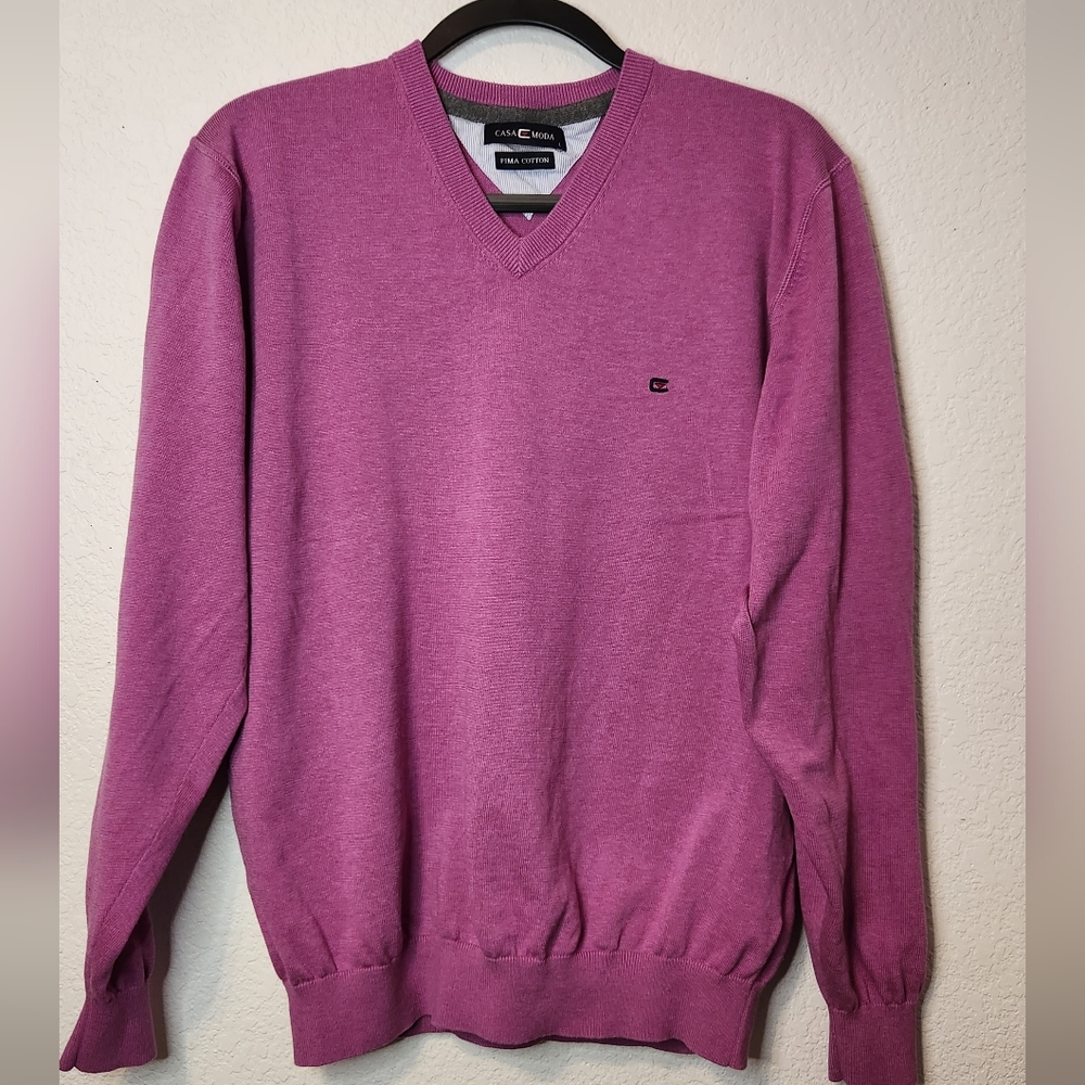 Casa Moda Men's Pima Cotton‎ V Neck Sweater, Size L